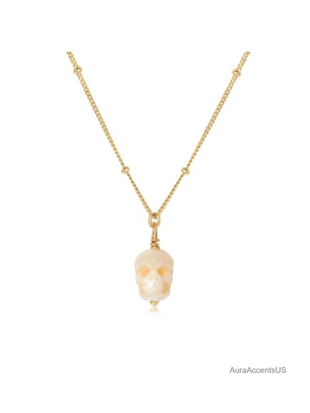 Gothic Skull Pendant Necklace 925 Sterling Silver 14K Gold Plated Freshwater